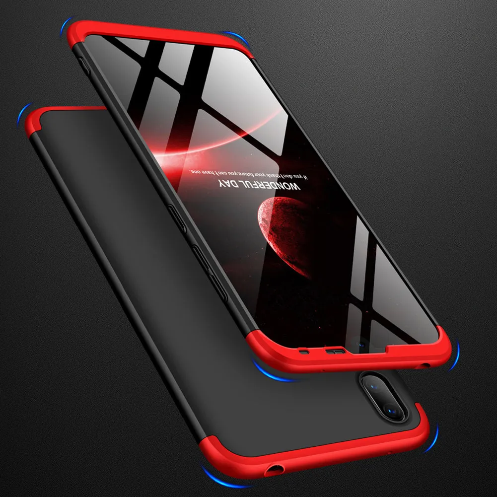 For HUAWEI Y7 2019 Ultra Slim PC Back Cover Non-slip Shockproof 360 Degree Full Protective Case Red black red