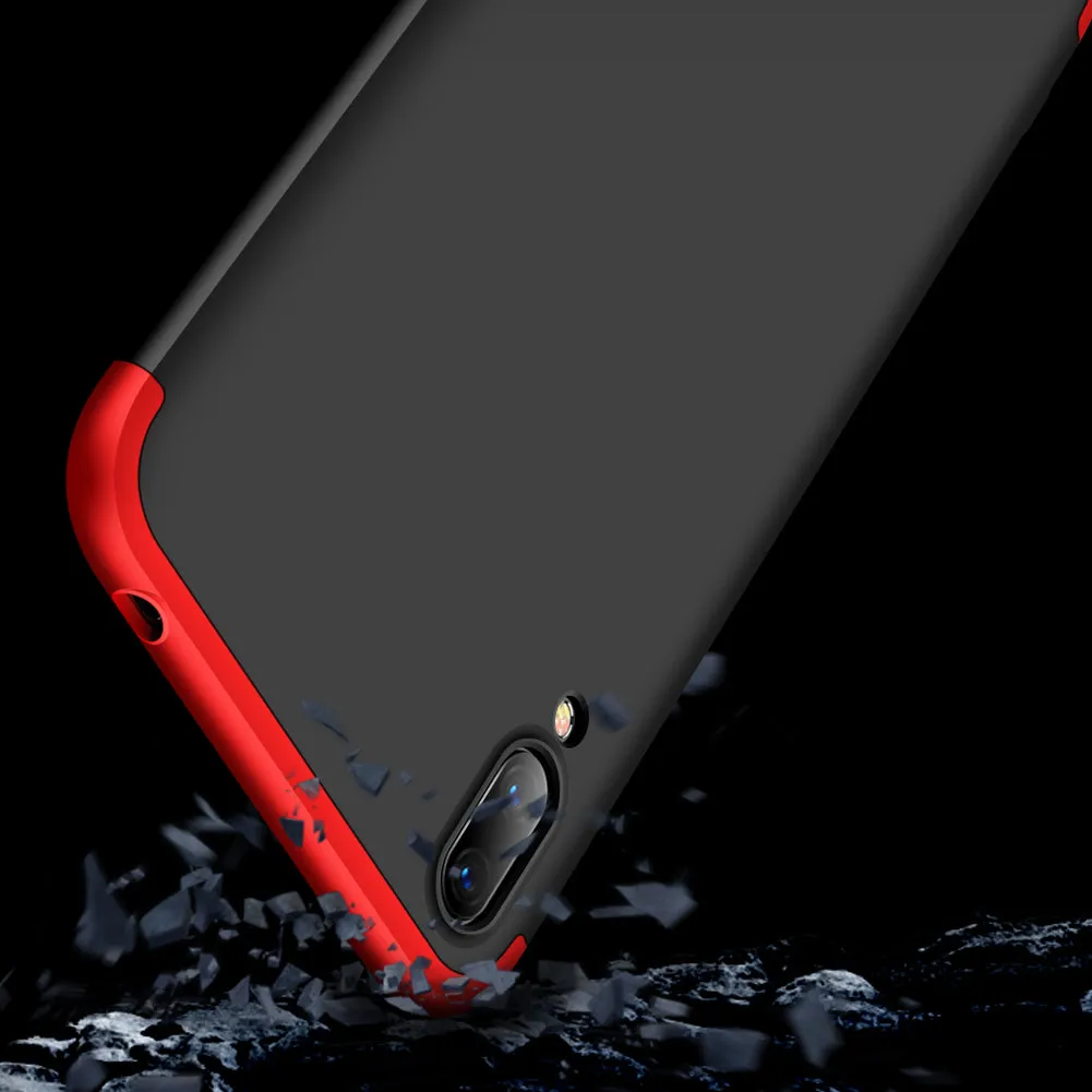 For HUAWEI Y7 2019 Ultra Slim PC Back Cover Non-slip Shockproof 360 Degree Full Protective Case Red black red