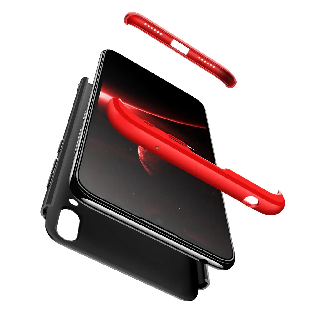 For HUAWEI Y7 2019 Ultra Slim PC Back Cover Non-slip Shockproof 360 Degree Full Protective Case Red black red