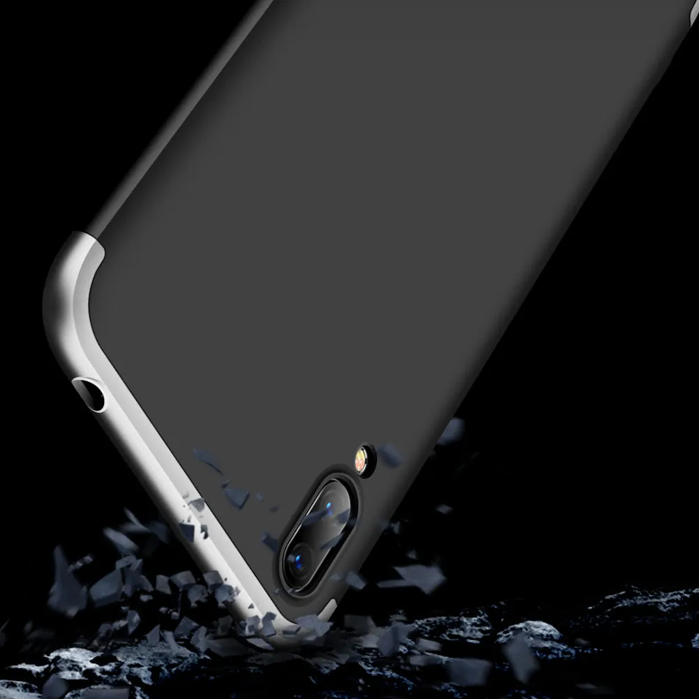 For HUAWEI Y7 2019 Ultra Slim PC Back Cover Non-slip Shockproof 360 Degree Full Protective Case Silver black silver