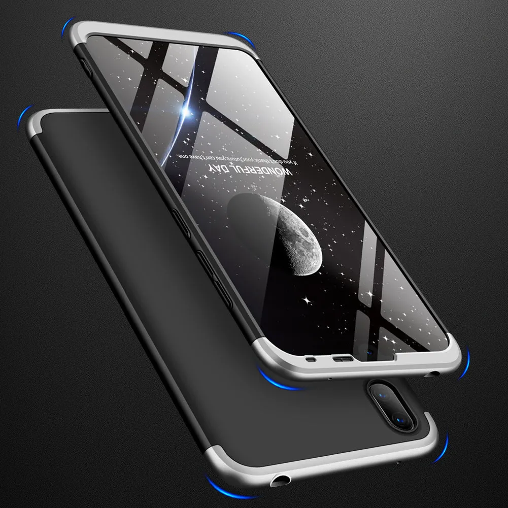 For HUAWEI Y7 2019 Ultra Slim PC Back Cover Non-slip Shockproof 360 Degree Full Protective Case Silver black silver