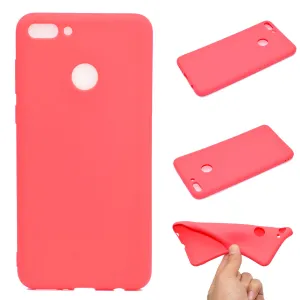 for HUAWEI Y9 2018 Lovely Candy Color Matte TPU Anti-scratch Non-slip Protective Cover Back Case red