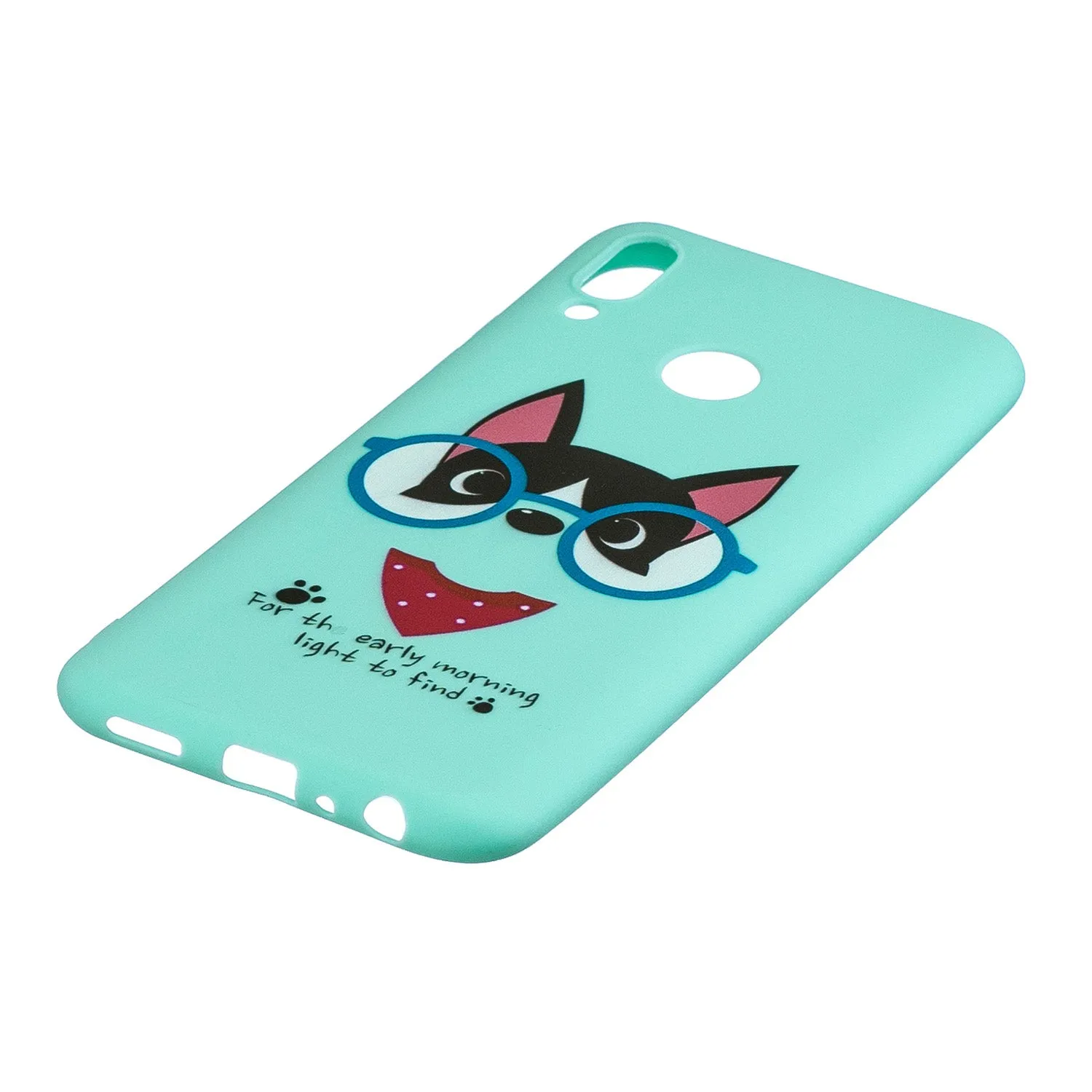 For HUAWEI Y9 2019 Cartoon Lovely Coloured Painted Soft TPU Back Cover Non-slip Shockproof Full Protective Case with Lanyard Light blue