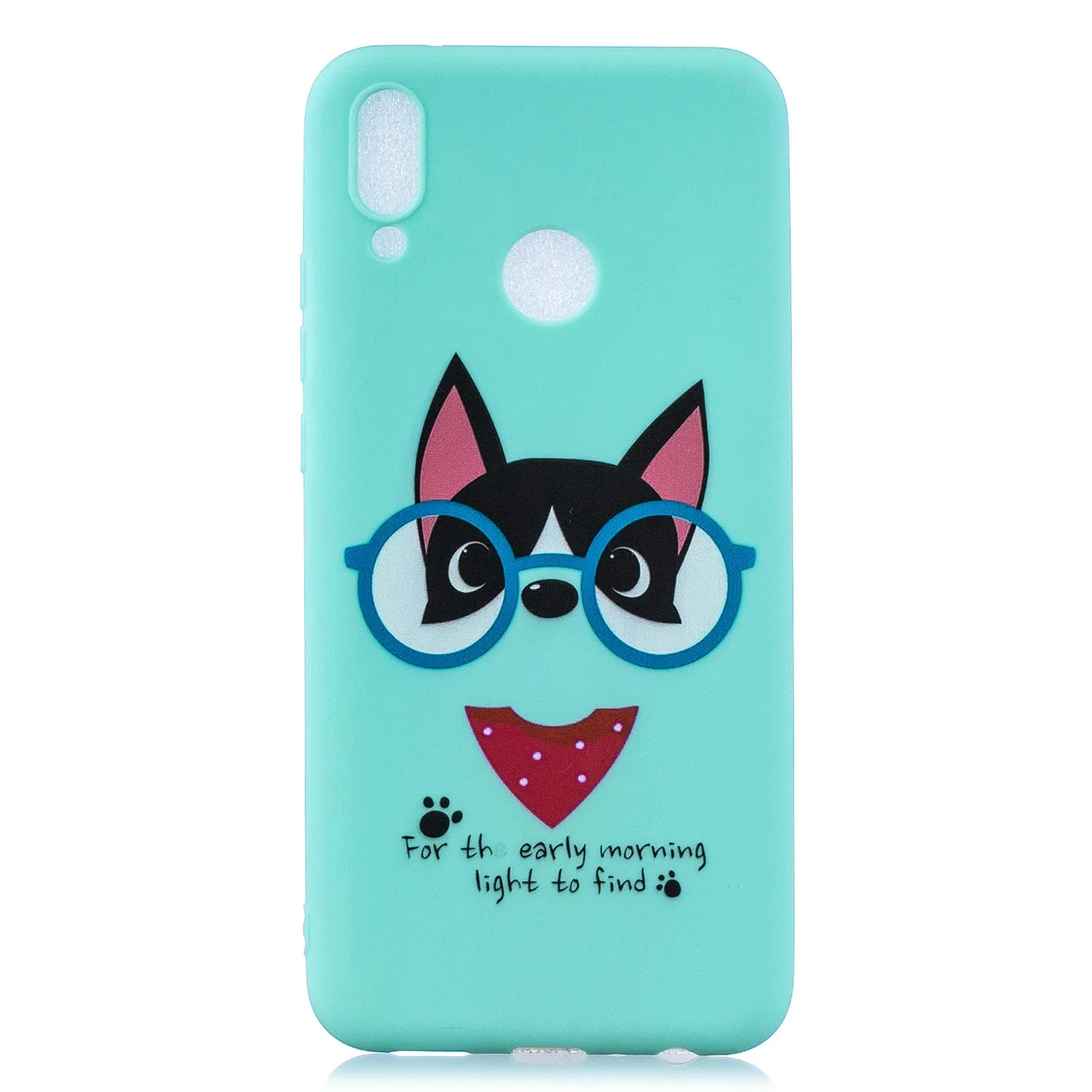 For HUAWEI Y9 2019 Cartoon Lovely Coloured Painted Soft TPU Back Cover Non-slip Shockproof Full Protective Case with Lanyard Light blue