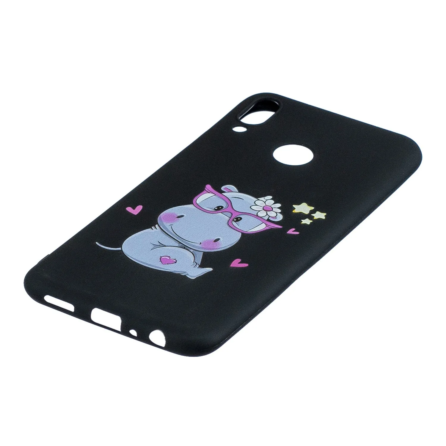 For HUAWEI Y9 2019 Cartoon Lovely Coloured Painted Soft TPU Back Cover Non-slip Shockproof Full Protective Case with Lanyard red