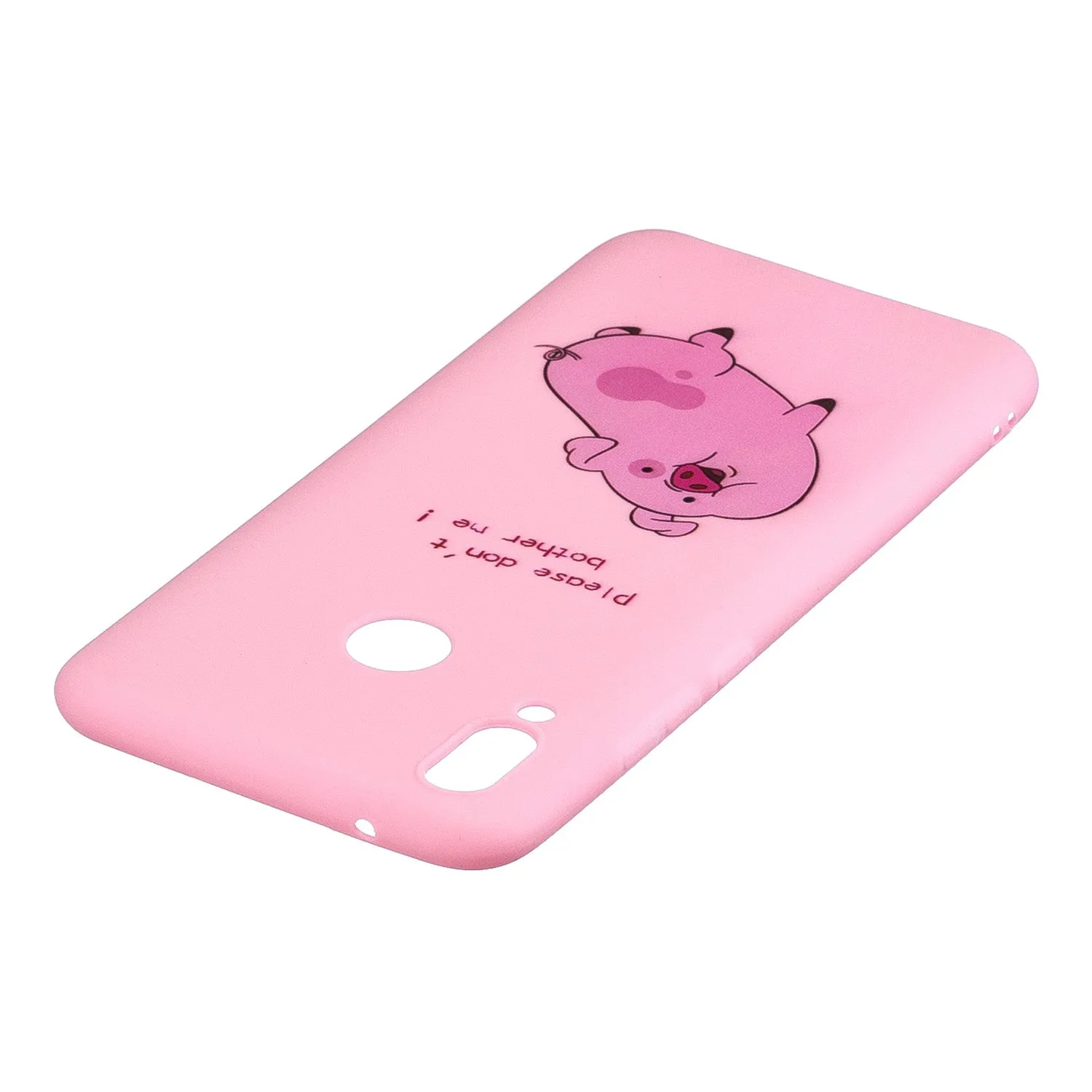 For HUAWEI Y9 2019 Cartoon Lovely Coloured Painted Soft TPU Back Cover Non-slip Shockproof Full Protective Case with Lanyard Rose red