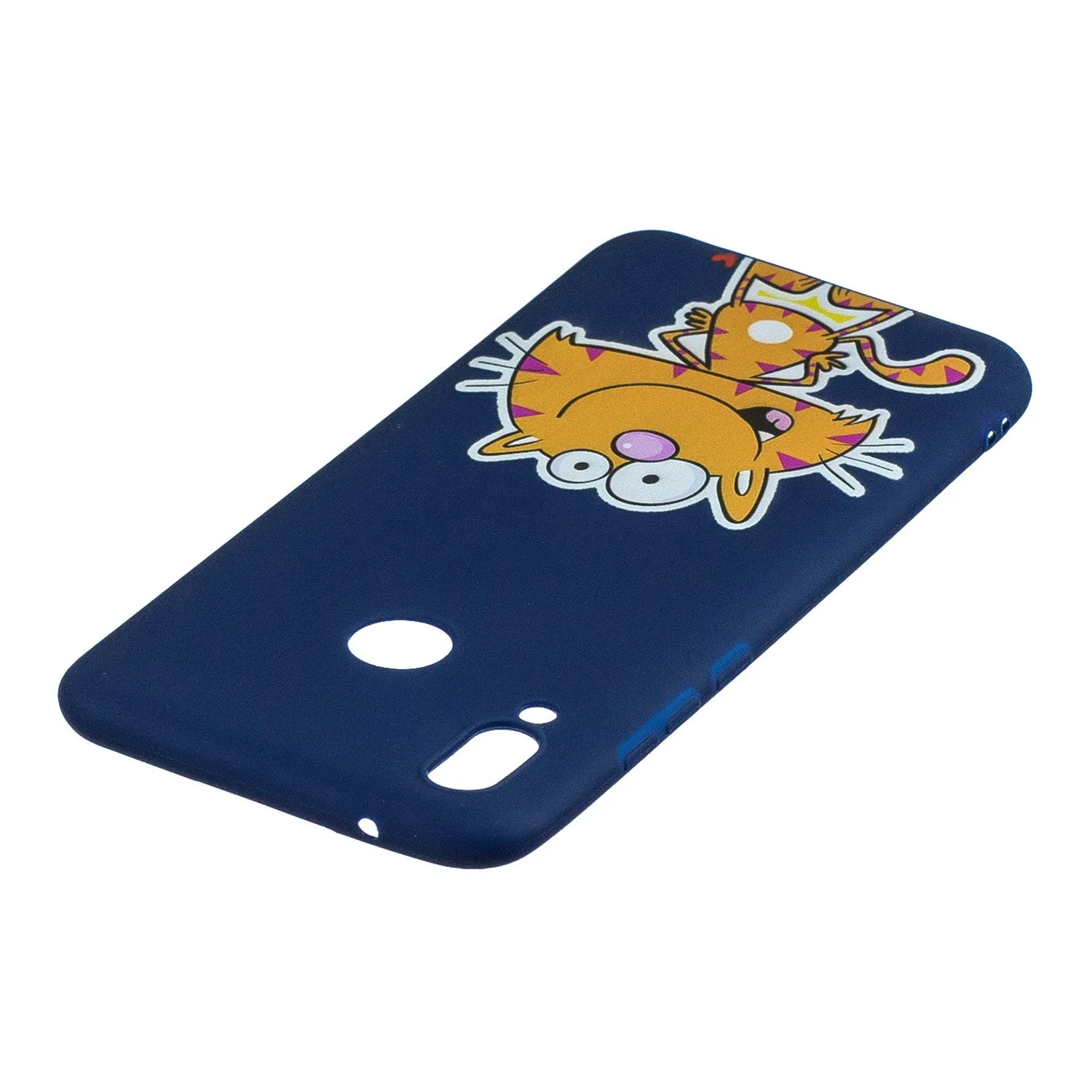For HUAWEI Y9 2019 Cartoon Lovely Coloured Painted Soft TPU Back Cover Non-slip Shockproof Full Protective Case with Lanyard sapphire
