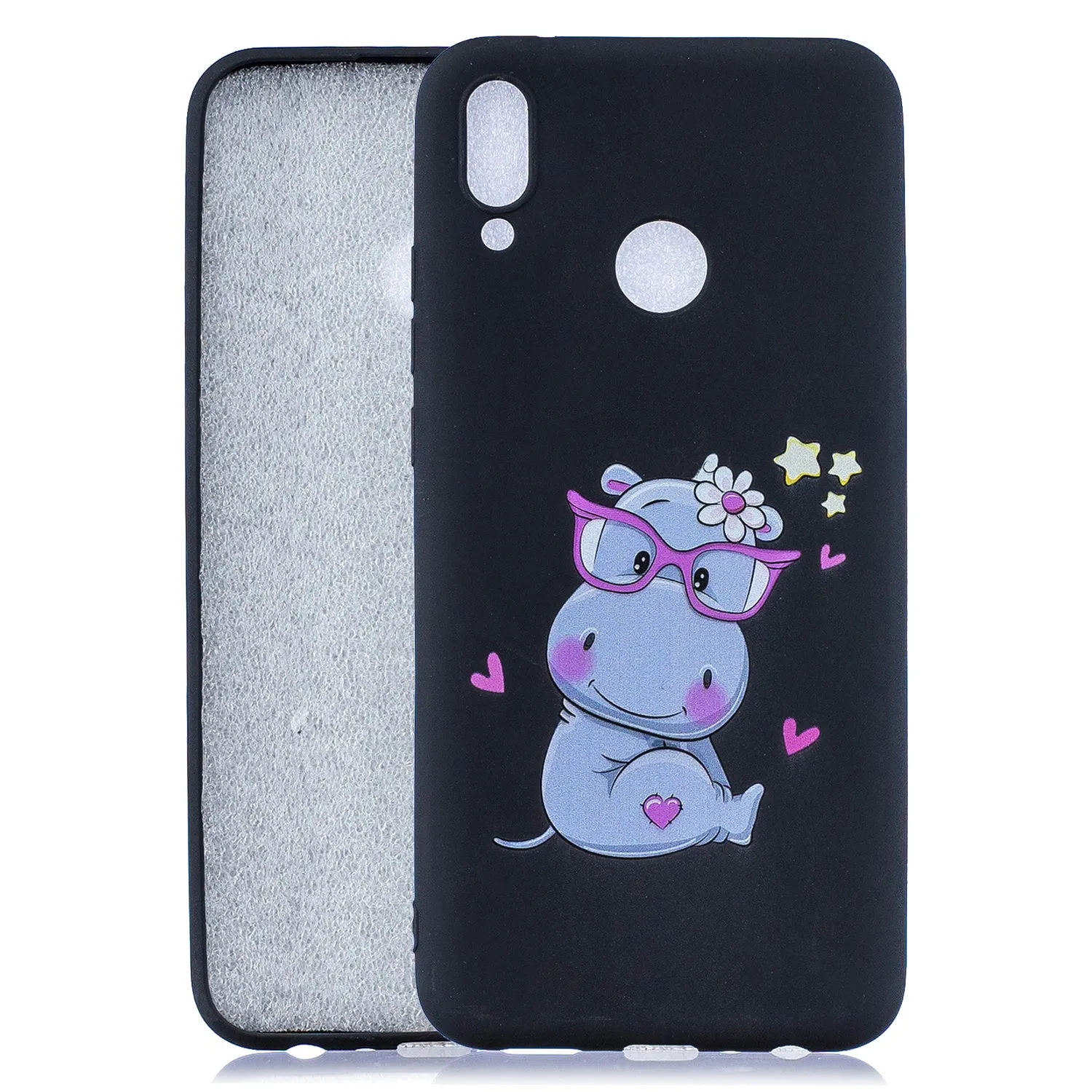 For HUAWEI Y9 2019 Cartoon Lovely Coloured Painted Soft TPU Back Cover Non-slip Shockproof Full Protective Case with Lanyard sapphire