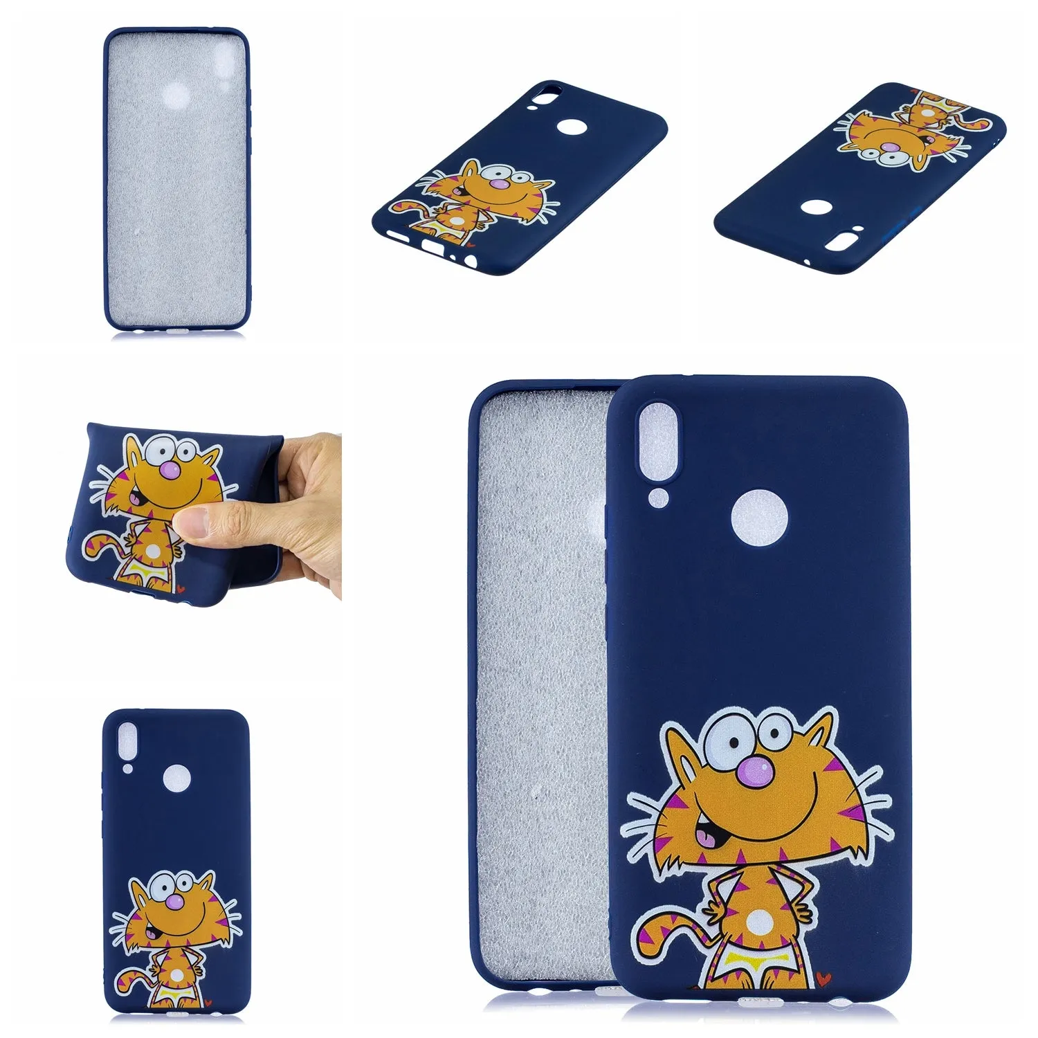 For HUAWEI Y9 2019 Cartoon Lovely Coloured Painted Soft TPU Back Cover Non-slip Shockproof Full Protective Case with Lanyard sapphire