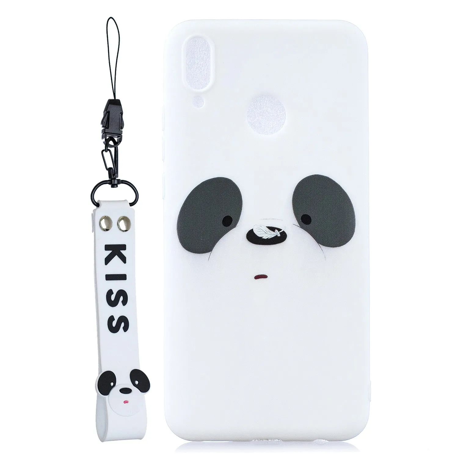 For HUAWEI Y9 2019 Cartoon Lovely Coloured Painted Soft TPU Back Cover Non-slip Shockproof Full Protective Case with Lanyard white