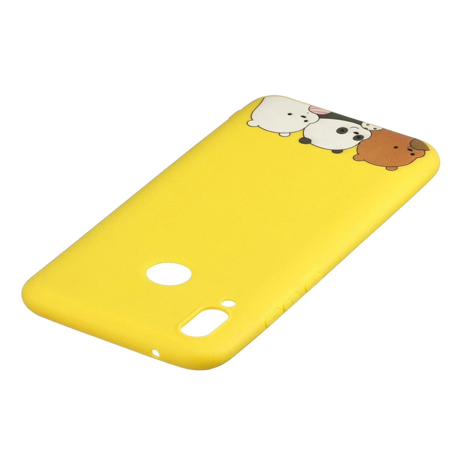 For HUAWEI Y9 2019 Cartoon Lovely Coloured Painted Soft TPU Back Cover Non-slip Shockproof Full Protective Case with Lanyard yellow