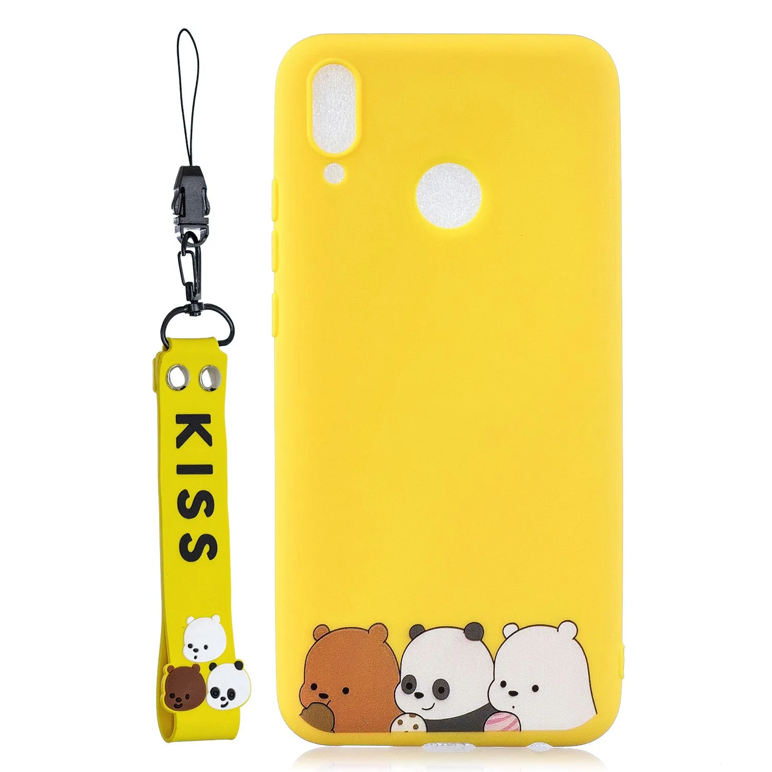 For HUAWEI Y9 2019 Cartoon Lovely Coloured Painted Soft TPU Back Cover Non-slip Shockproof Full Protective Case with Lanyard yellow