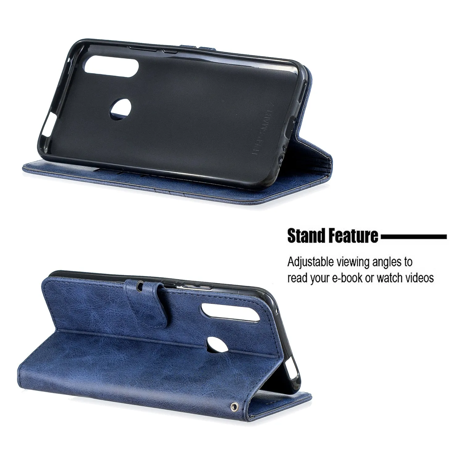 For HUAWEI Y9 Prime 2019-P Smart Z Solid Color Denim Grain Front Buckle Mobile Phone Cover Bracket black