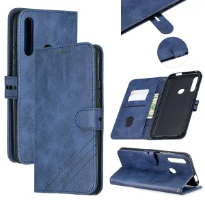 For HUAWEI Y9 Prime 2019-P Smart Z Solid Color Denim Grain Front Buckle Mobile Phone Cover Bracket blue