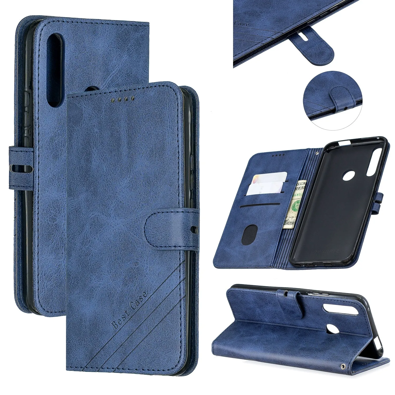 For HUAWEI Y9 Prime 2019-P Smart Z Solid Color Denim Grain Front Buckle Mobile Phone Cover Bracket gray