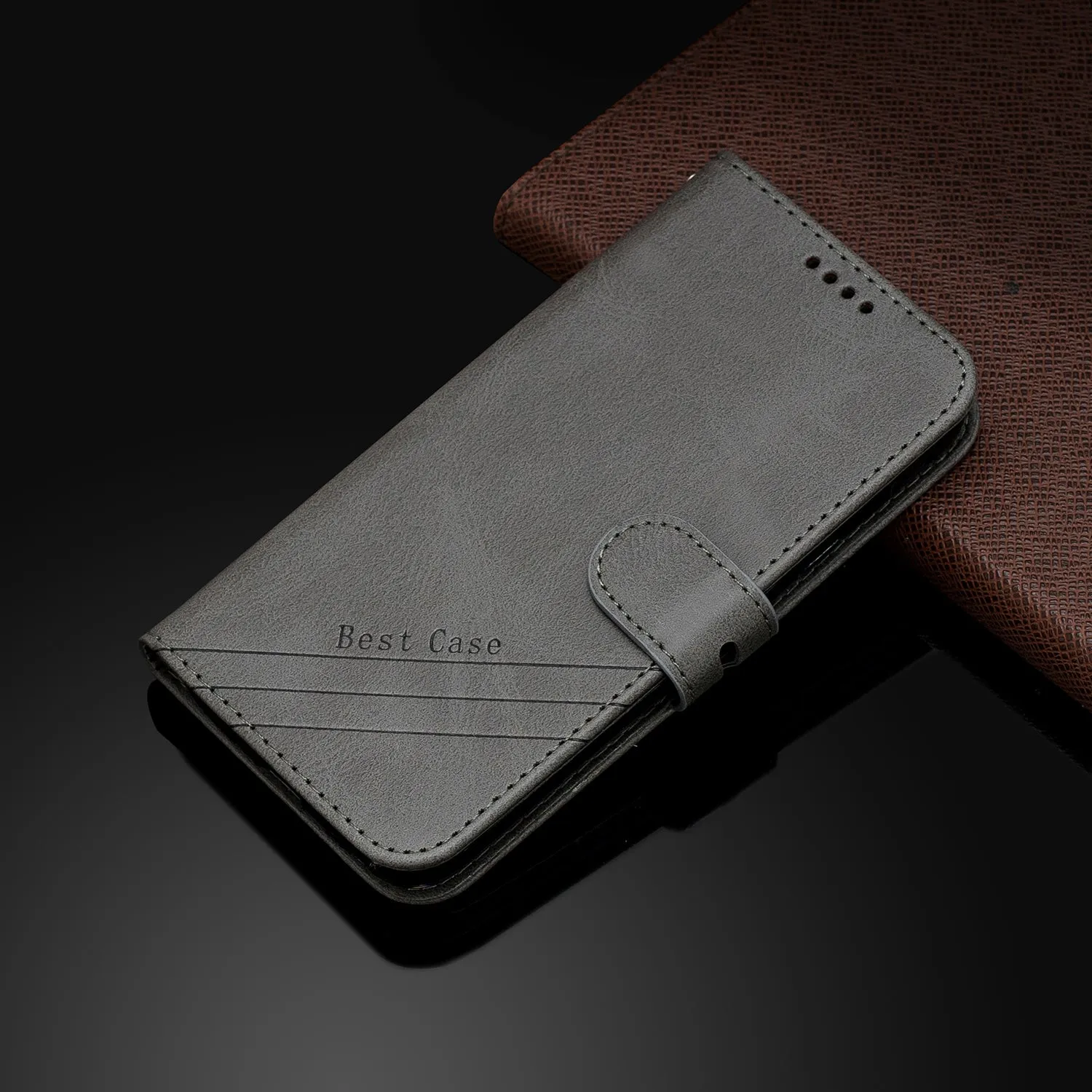 For HUAWEI Y9 Prime 2019-P Smart Z Solid Color Denim Grain Front Buckle Mobile Phone Cover Bracket gray