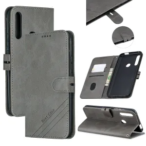 For HUAWEI Y9 Prime 2019-P Smart Z Solid Color Denim Grain Front Buckle Mobile Phone Cover Bracket gray