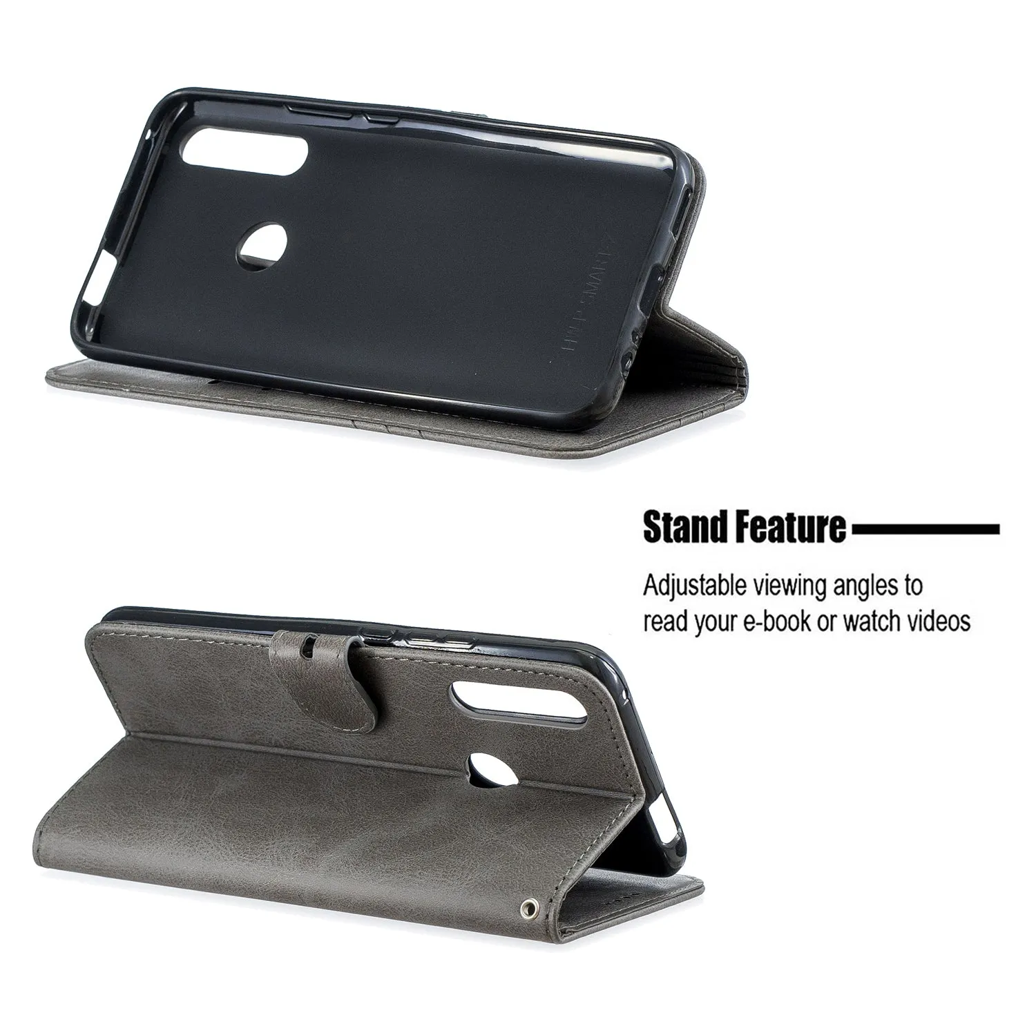 For HUAWEI Y9 Prime 2019-P Smart Z Solid Color Denim Grain Front Buckle Mobile Phone Cover Bracket gray
