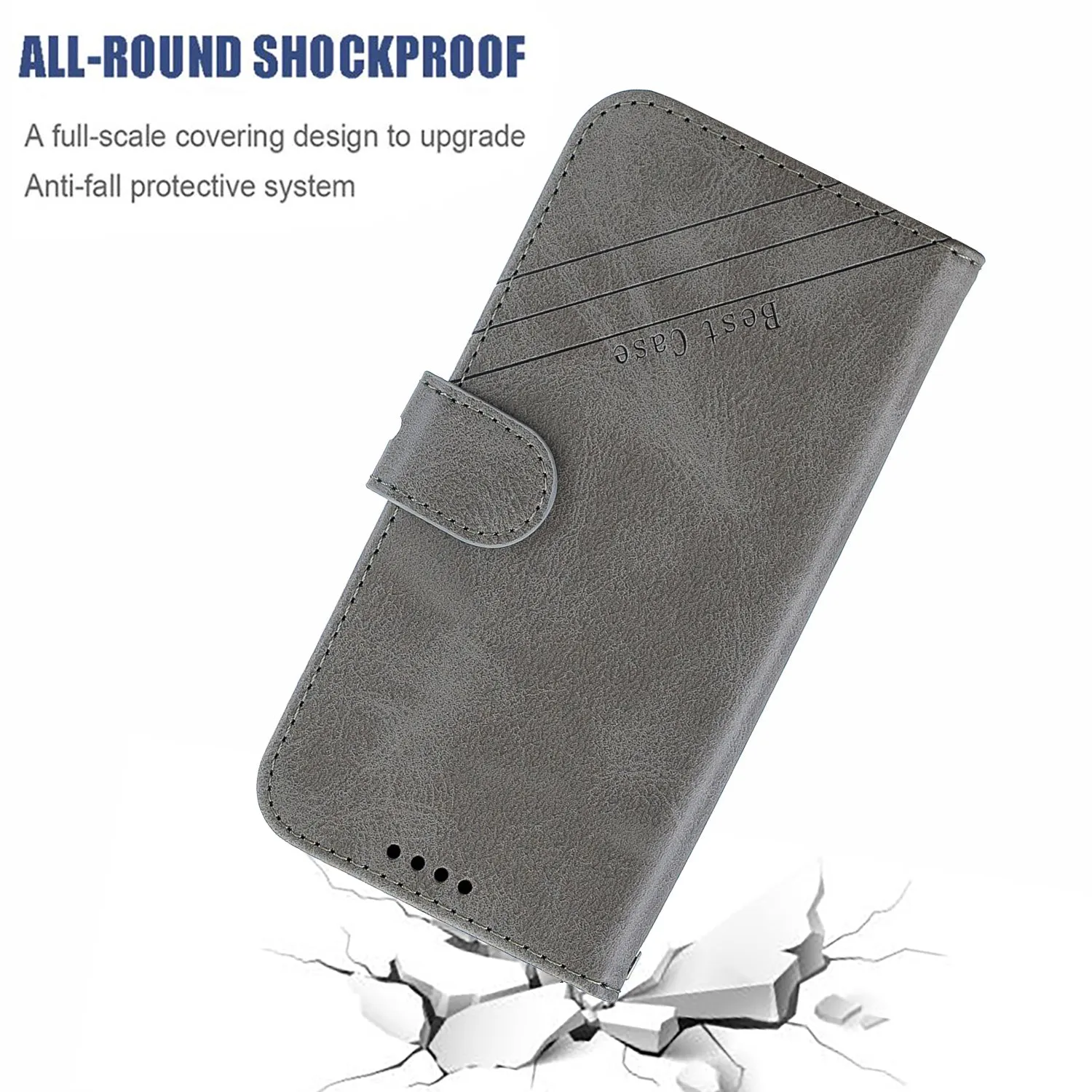 For HUAWEI Y9 Prime 2019-P Smart Z Solid Color Denim Grain Front Buckle Mobile Phone Cover Bracket gray