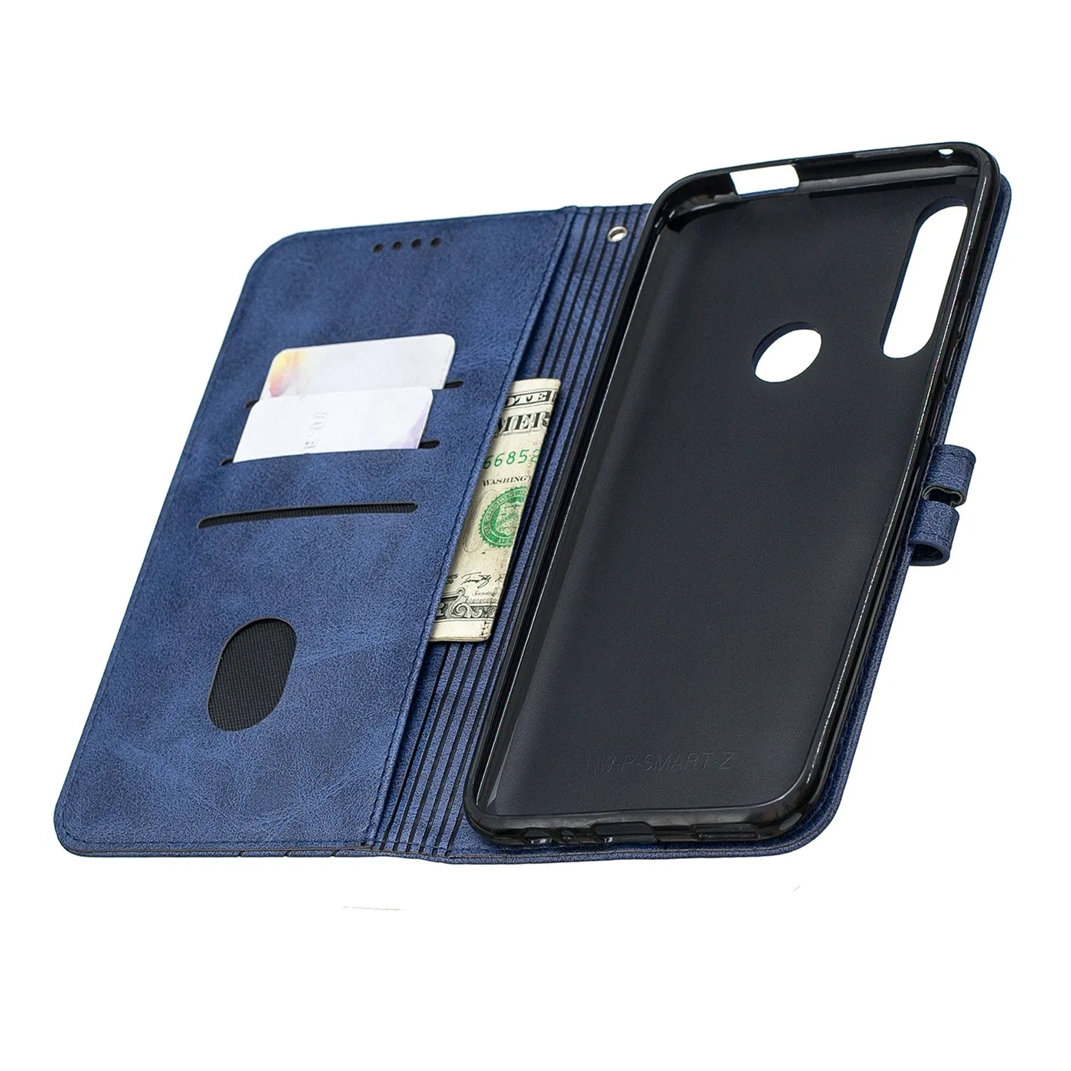 For HUAWEI Y9 Prime 2019-P Smart Z Solid Color Denim Grain Front Buckle Mobile Phone Cover Bracket gray