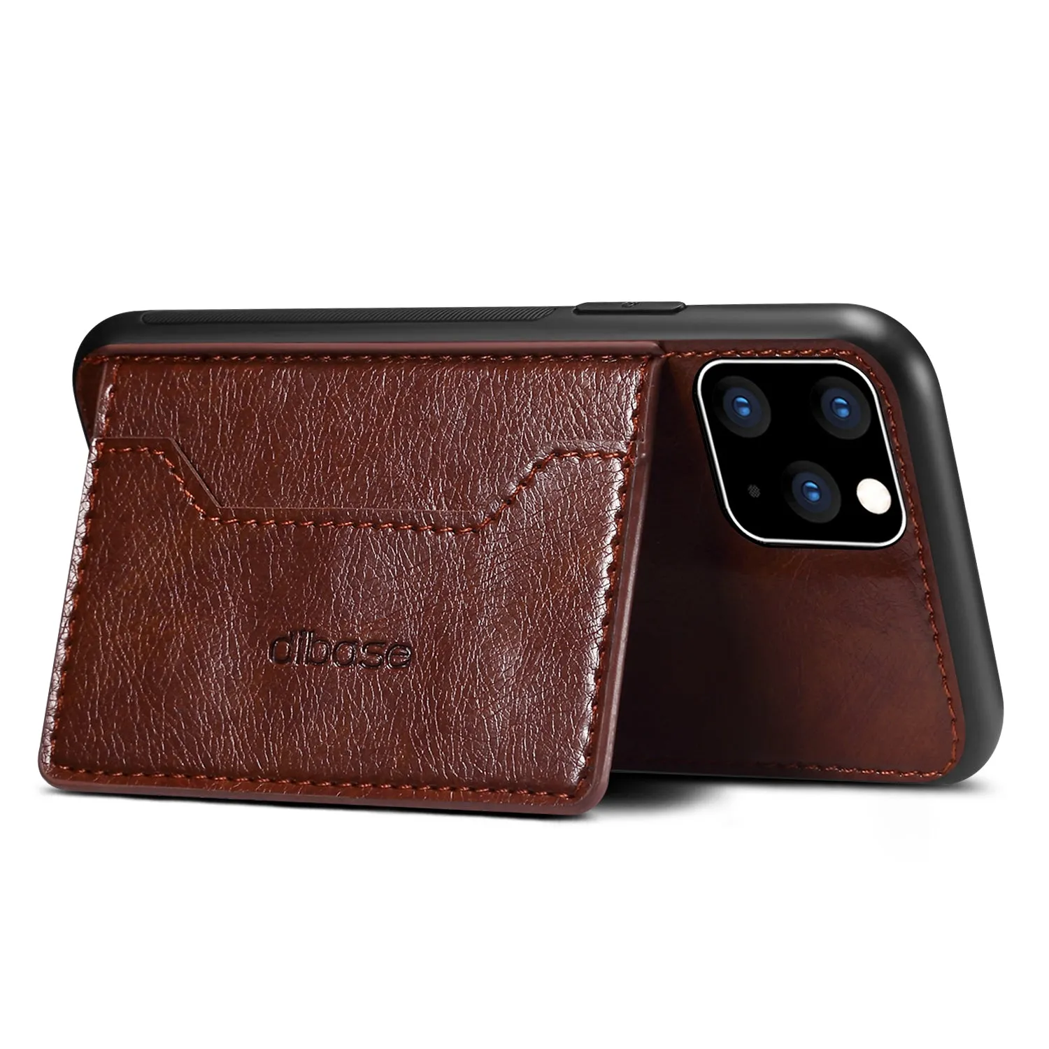 For iPhone 11/11 Pro/11 Pro Max Cellphone Smart Shell 2-in-1 Textured PU Leather Shock-Absorption Anti-Fall Card Holder Stand Function Phone Cover red