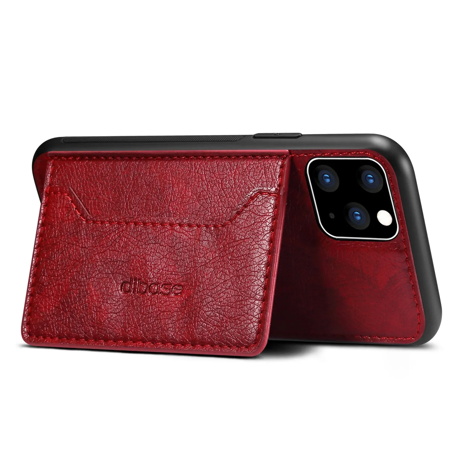 For iPhone 11/11 Pro/11 Pro Max Cellphone Smart Shell 2-in-1 Textured PU Leather Shock-Absorption Anti-Fall Card Holder Stand Function Phone Cover red