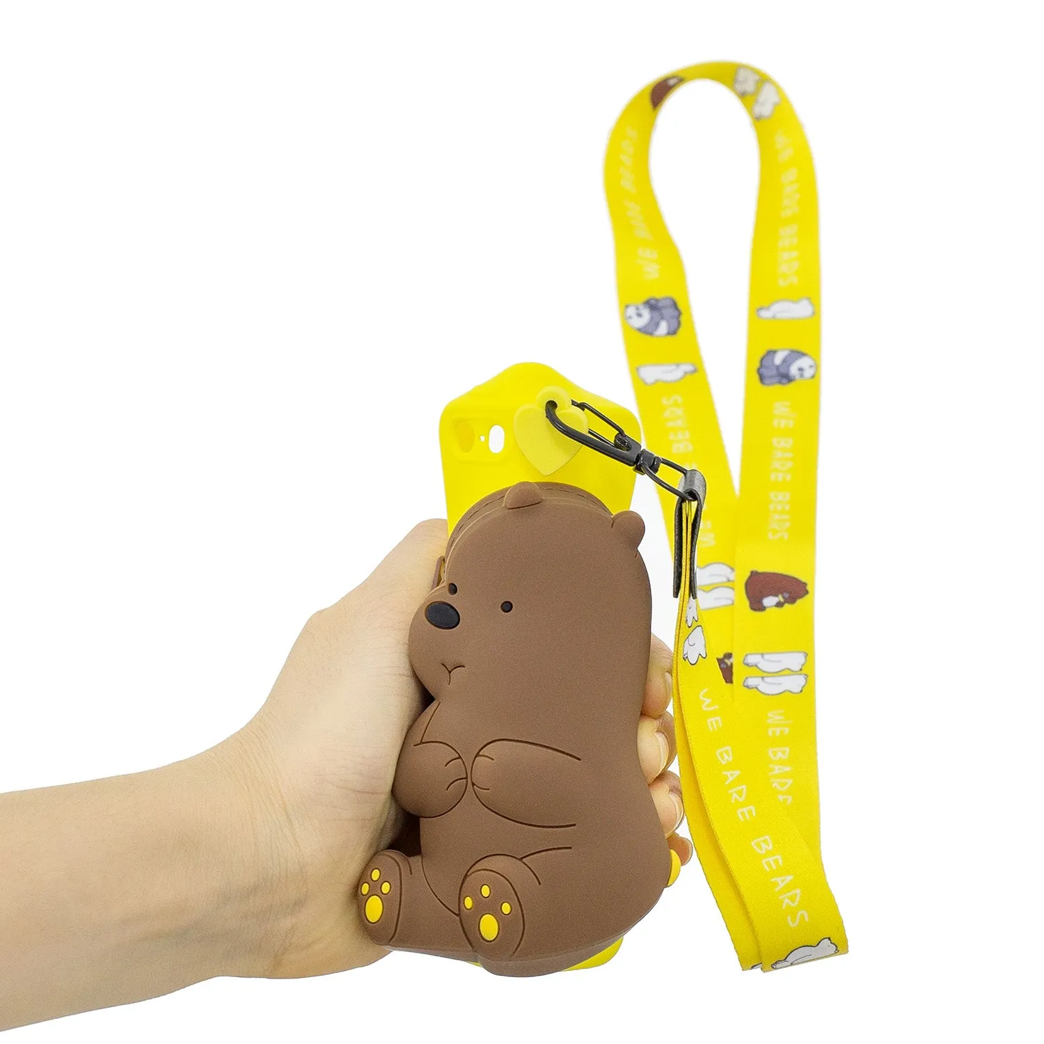 For Iphone 5 / 5S / SE Cartoon Hanging Lanyard   Fall Resistant Cartoon TPU Full Protective Mobile Phone Cover with Coin Purse 1 yellow brown bear