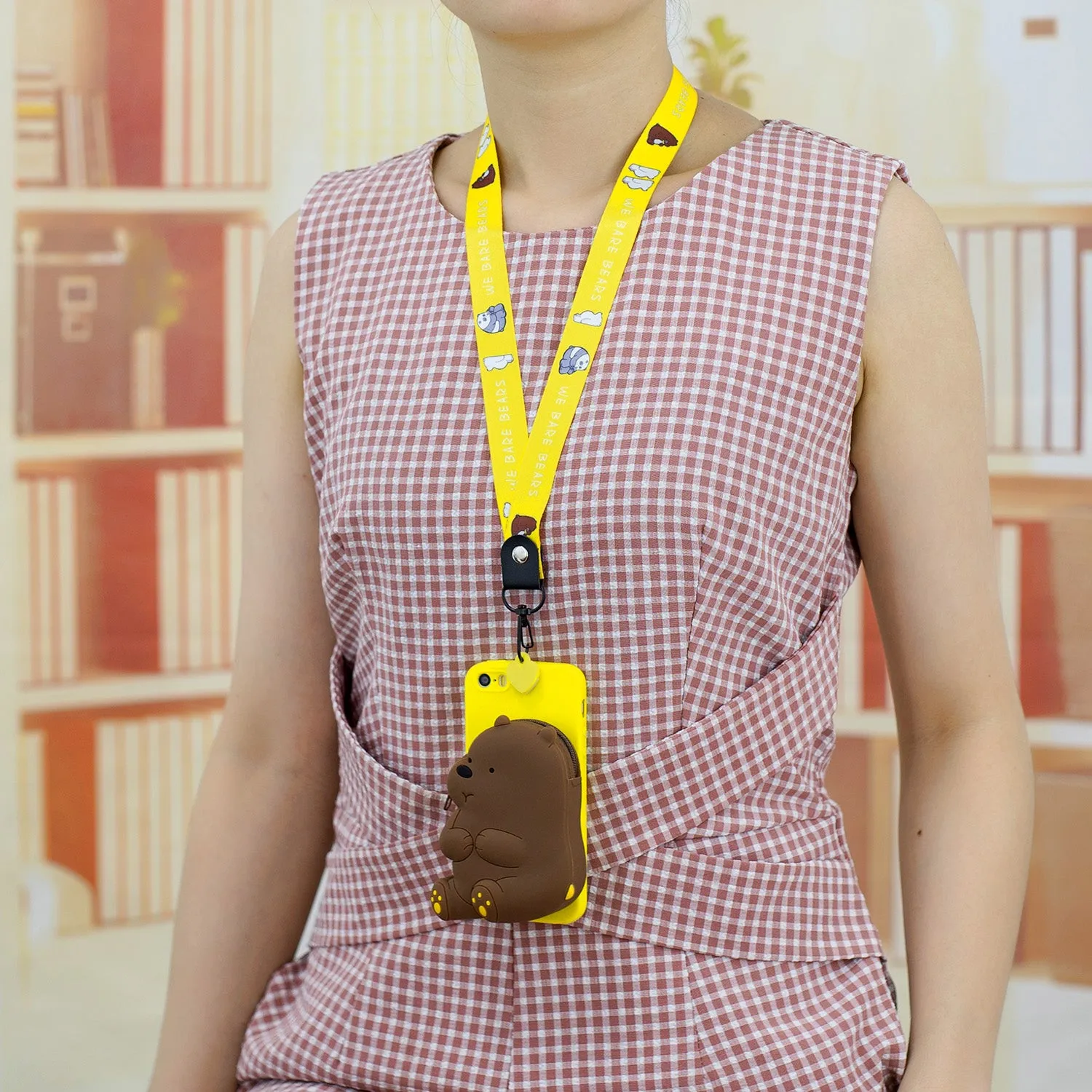 For Iphone 5 / 5S / SE Cartoon Hanging Lanyard   Fall Resistant Cartoon TPU Full Protective Mobile Phone Cover with Coin Purse 1 yellow brown bear