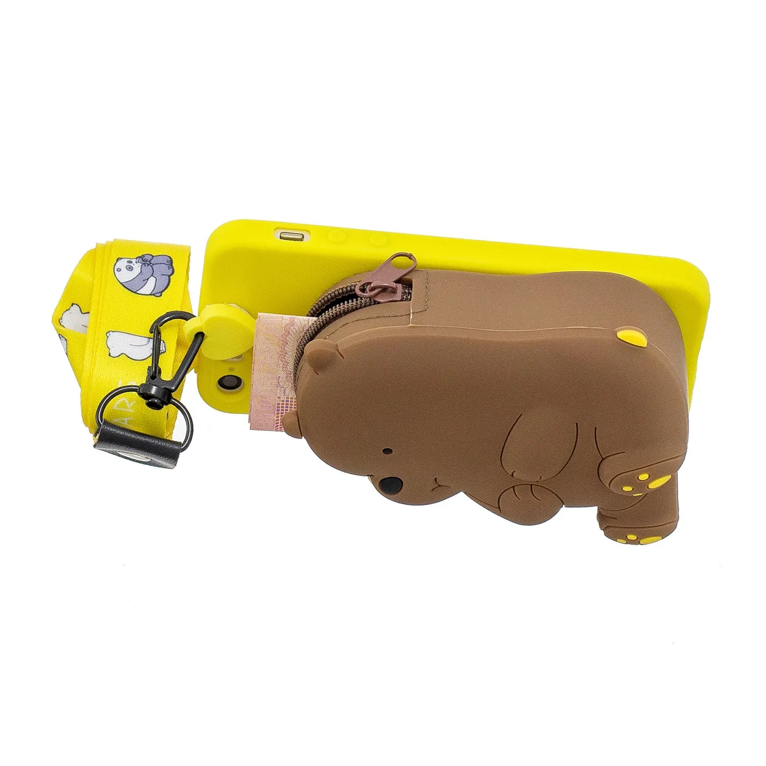 For Iphone 5 / 5S / SE Cartoon Hanging Lanyard   Fall Resistant Cartoon TPU Full Protective Mobile Phone Cover with Coin Purse 1 yellow brown bear