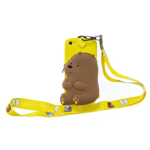 For Iphone 5 / 5S / SE Cartoon Hanging Lanyard   Fall Resistant Cartoon TPU Full Protective Mobile Phone Cover with Coin Purse 1 yellow brown bear