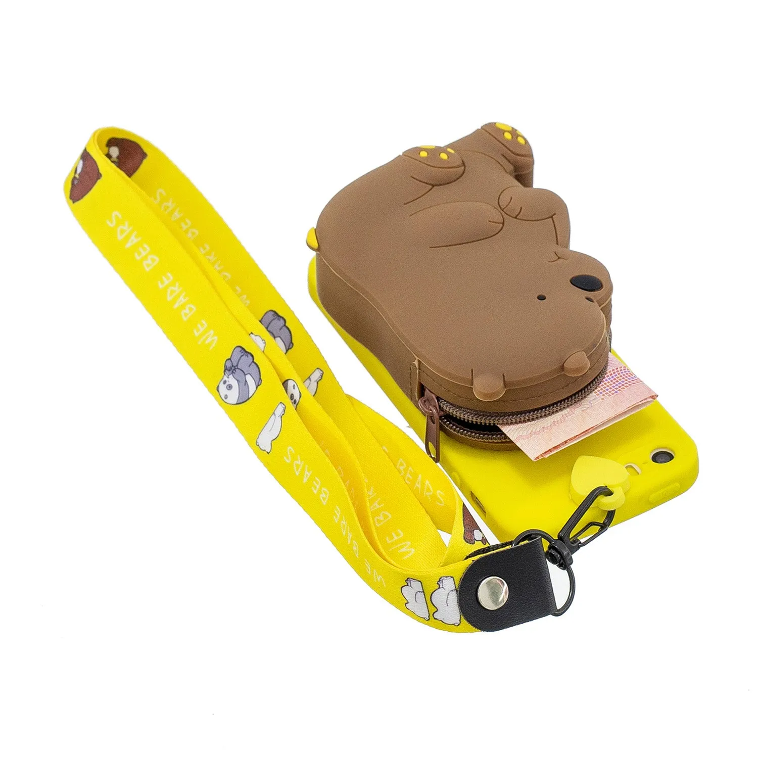 For Iphone 5 / 5S / SE Cartoon Hanging Lanyard   Fall Resistant Cartoon TPU Full Protective Mobile Phone Cover with Coin Purse 1 yellow brown bear