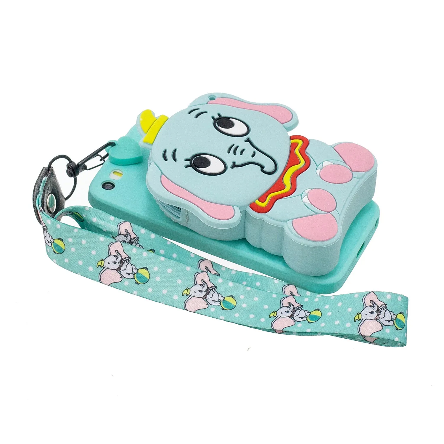 For Iphone 5 / 5S / SE Cartoon Hanging Lanyard   Fall Resistant Cartoon TPU Full Protective Mobile Phone Cover with Coin Purse 2 light blue elephant