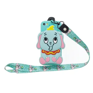 For Iphone 5 / 5S / SE Cartoon Hanging Lanyard   Fall Resistant Cartoon TPU Full Protective Mobile Phone Cover with Coin Purse 2 light blue elephant