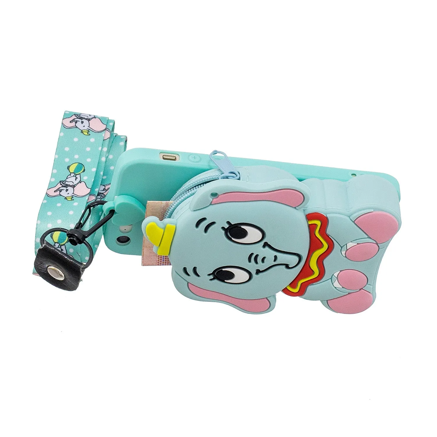 For Iphone 5 / 5S / SE Cartoon Hanging Lanyard   Fall Resistant Cartoon TPU Full Protective Mobile Phone Cover with Coin Purse 2 light blue elephant