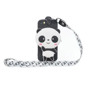 For Iphone 5 / 5S / SE Cartoon Hanging Lanyard   Fall Resistant Cartoon TPU Full Protective Mobile Phone Cover with Coin Purse 4 black pandas