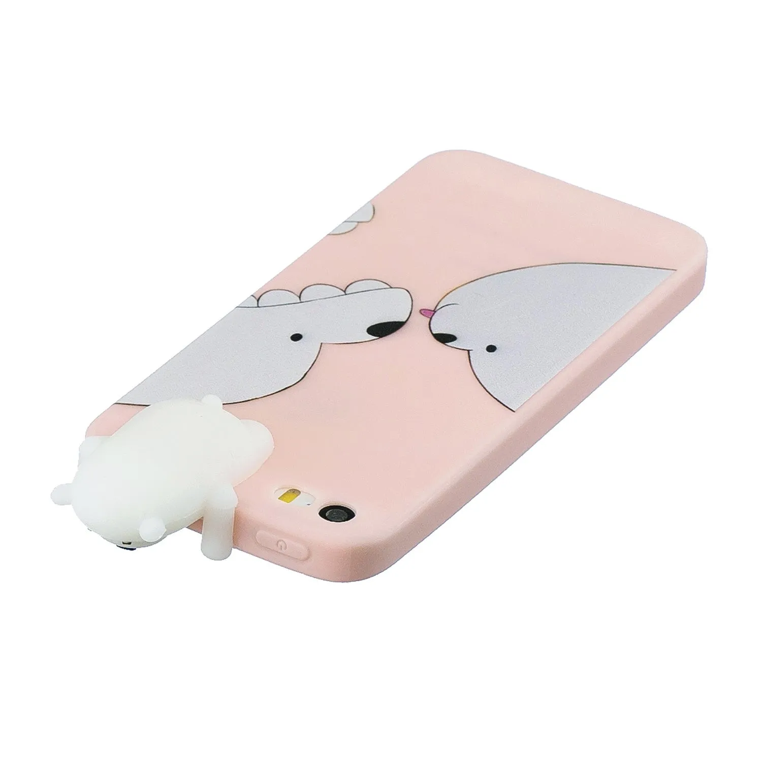 For iPhone 5/5S/SE 3D Cartoon Lovely Coloured Painted Soft TPU Back Cover Non-slip Shockproof Full Protective Case Big white bear