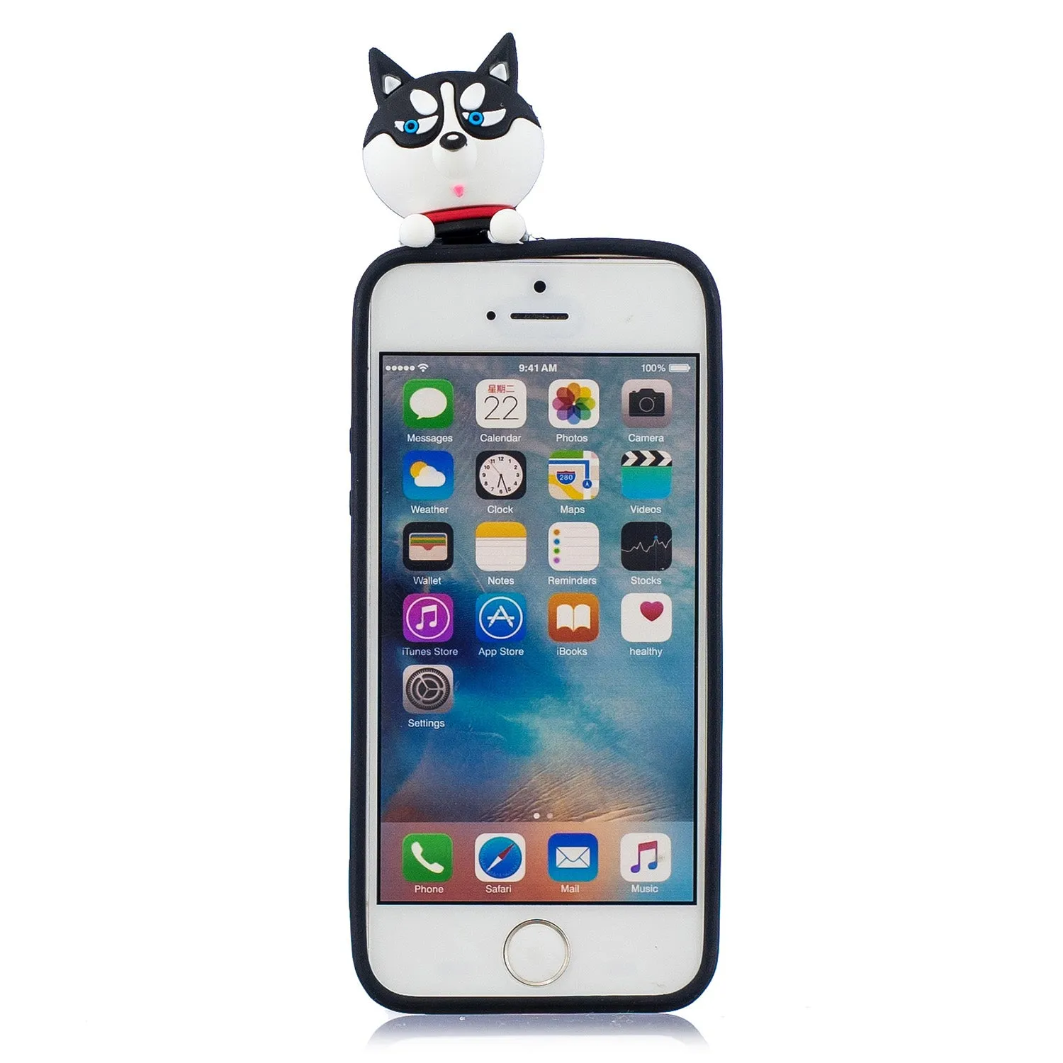 For iPhone 5/5S/SE 3D Cartoon Lovely Coloured Painted Soft TPU Back Cover Non-slip Shockproof Full Protective Case cute husky