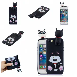 For iPhone 5/5S/SE 3D Cartoon Lovely Coloured Painted Soft TPU Back Cover Non-slip Shockproof Full Protective Case cute husky