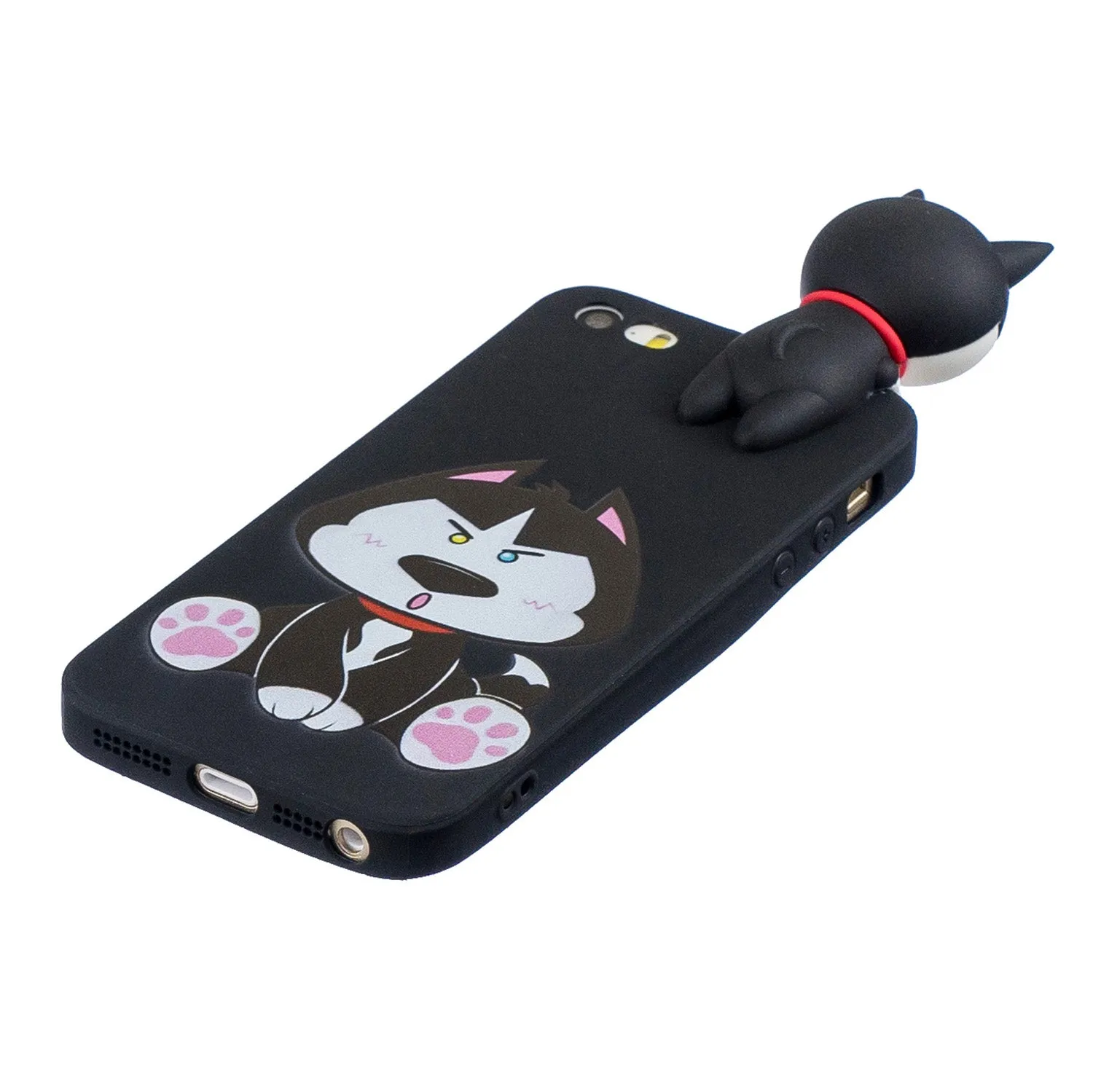 For iPhone 5/5S/SE 3D Cartoon Lovely Coloured Painted Soft TPU Back Cover Non-slip Shockproof Full Protective Case cute husky