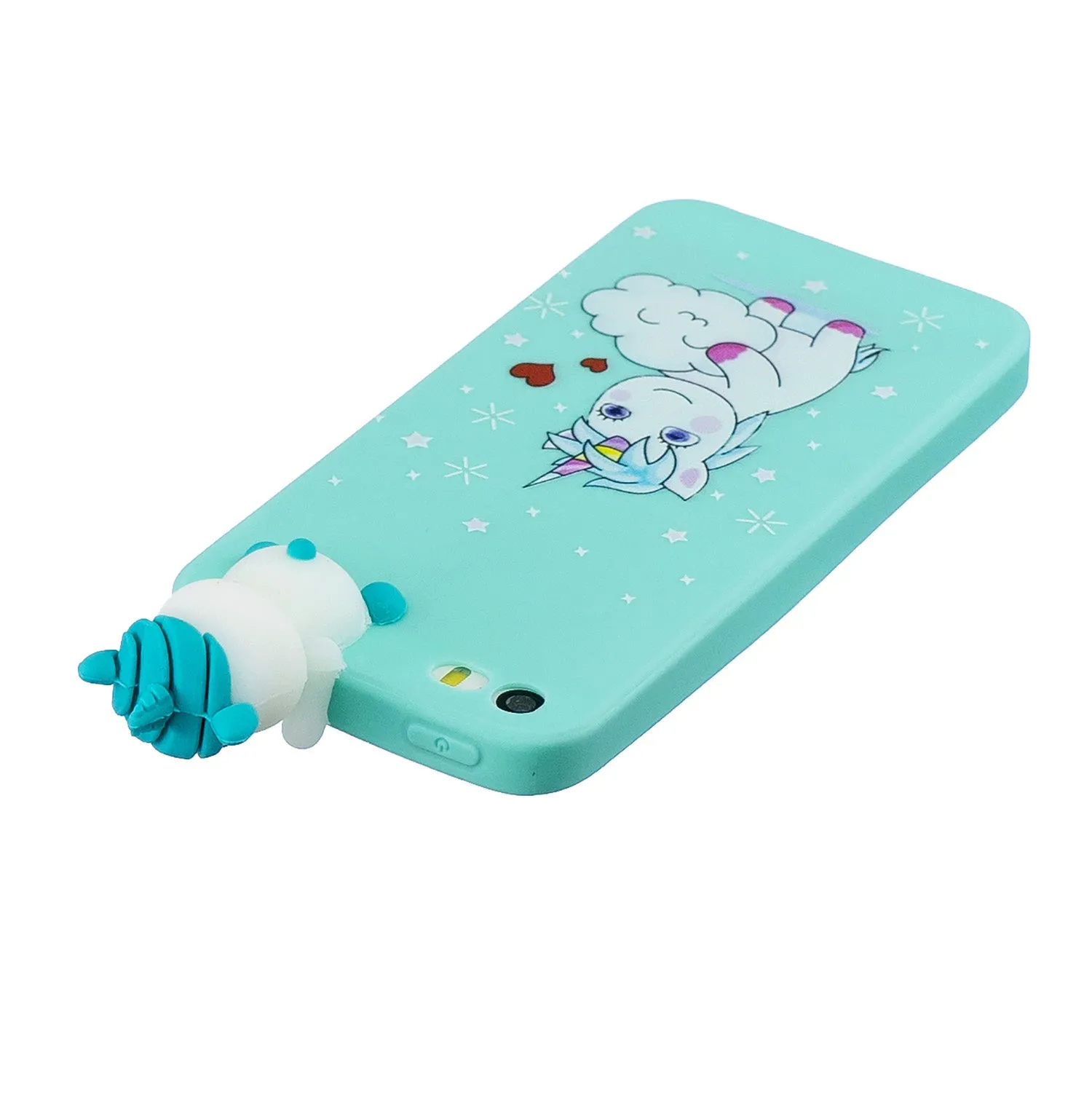 For iPhone 5/5S/SE 3D Cartoon Lovely Coloured Painted Soft TPU Back Cover Non-slip Shockproof Full Protective Case Love unicorn