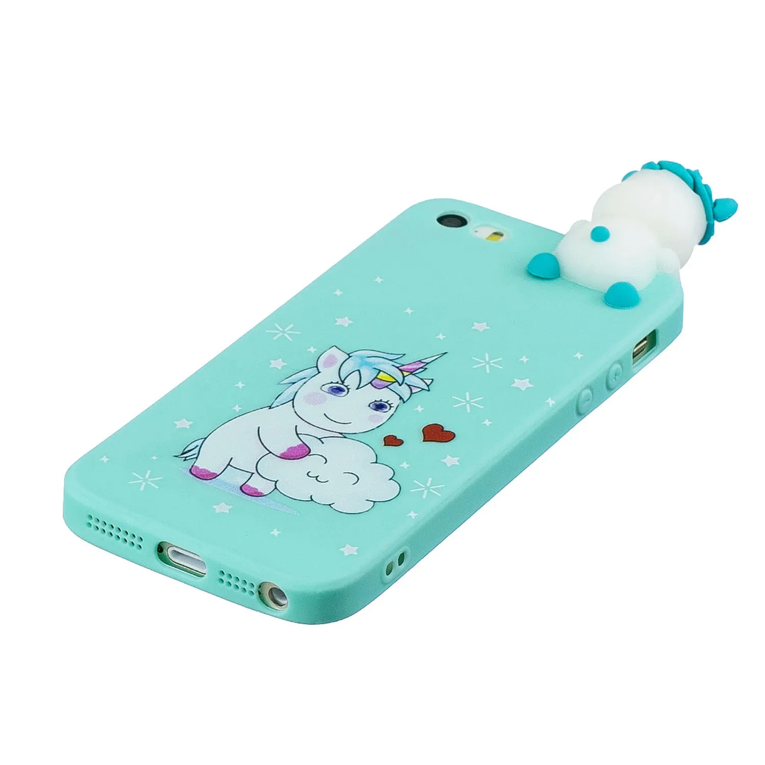 For iPhone 5/5S/SE 3D Cartoon Lovely Coloured Painted Soft TPU Back Cover Non-slip Shockproof Full Protective Case Love unicorn