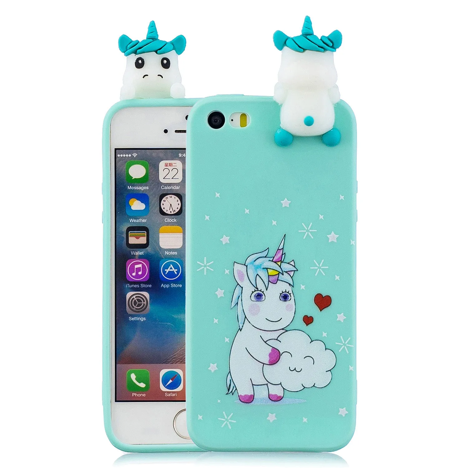 For iPhone 5/5S/SE 3D Cartoon Lovely Coloured Painted Soft TPU Back Cover Non-slip Shockproof Full Protective Case Love unicorn