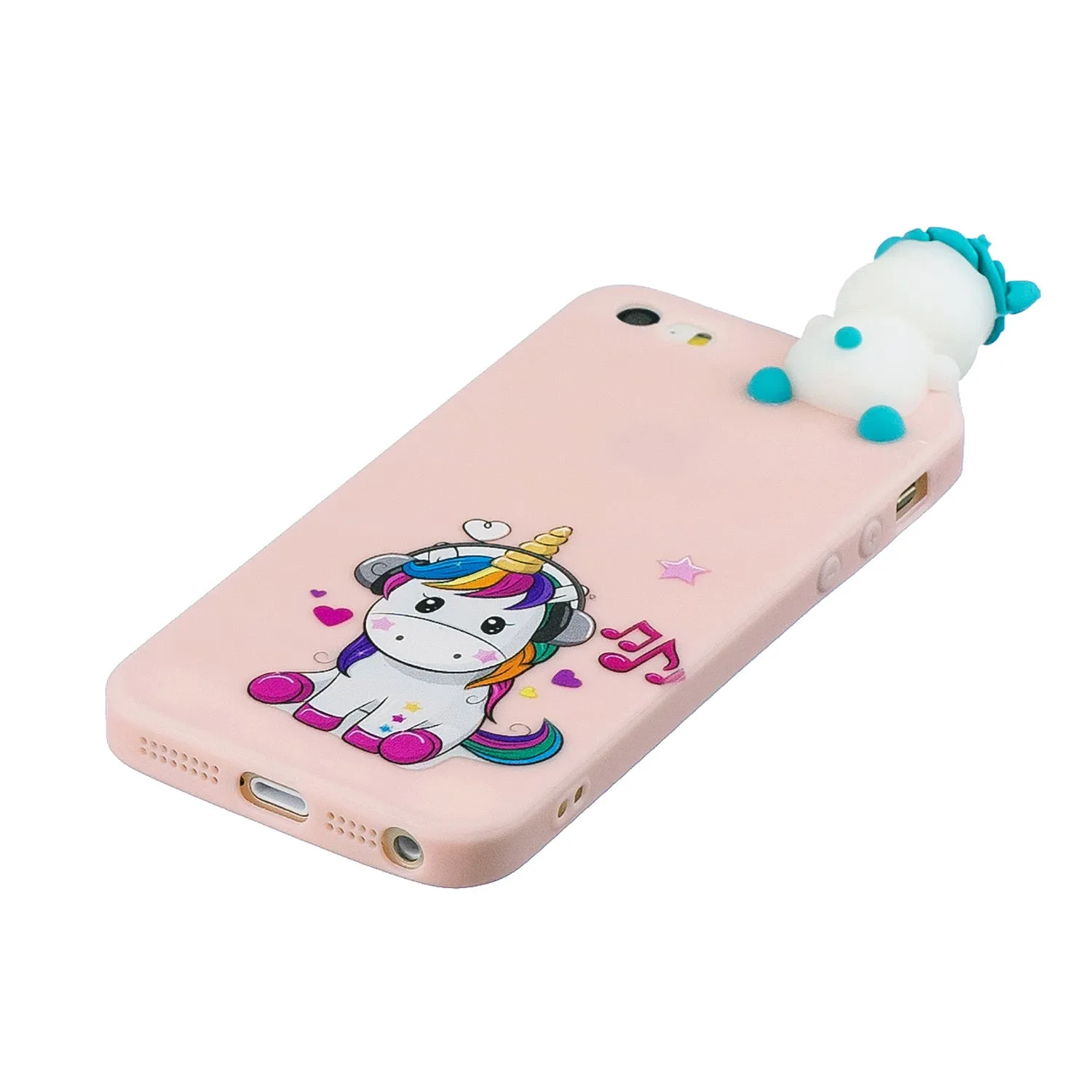 For iPhone 5/5S/SE 3D Cartoon Lovely Coloured Painted Soft TPU Back Cover Non-slip Shockproof Full Protective Case Music unicorn