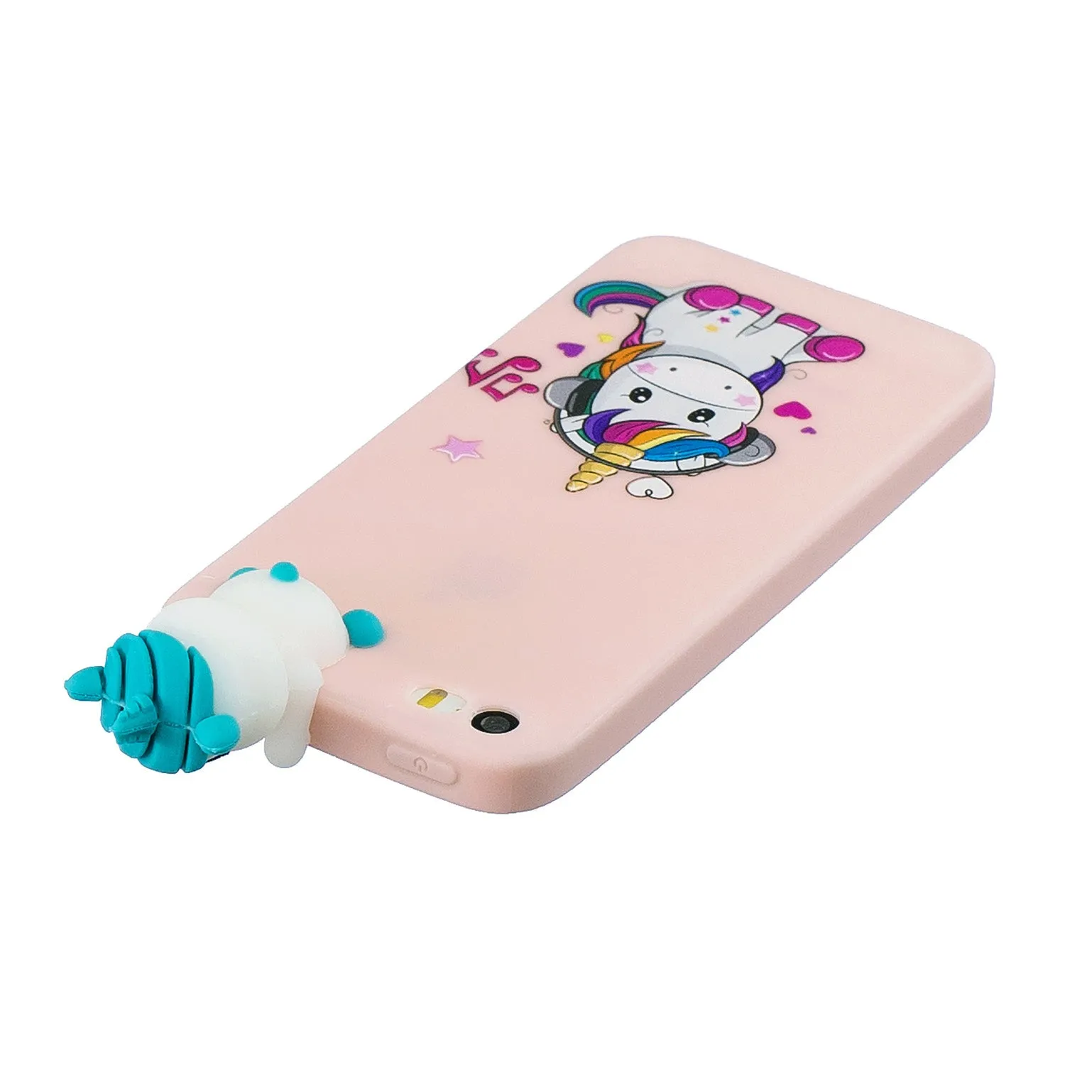 For iPhone 5/5S/SE 3D Cartoon Lovely Coloured Painted Soft TPU Back Cover Non-slip Shockproof Full Protective Case Music unicorn