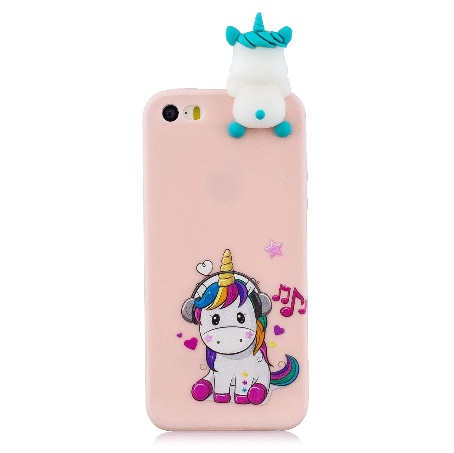 For iPhone 5/5S/SE 3D Cartoon Lovely Coloured Painted Soft TPU Back Cover Non-slip Shockproof Full Protective Case Music unicorn