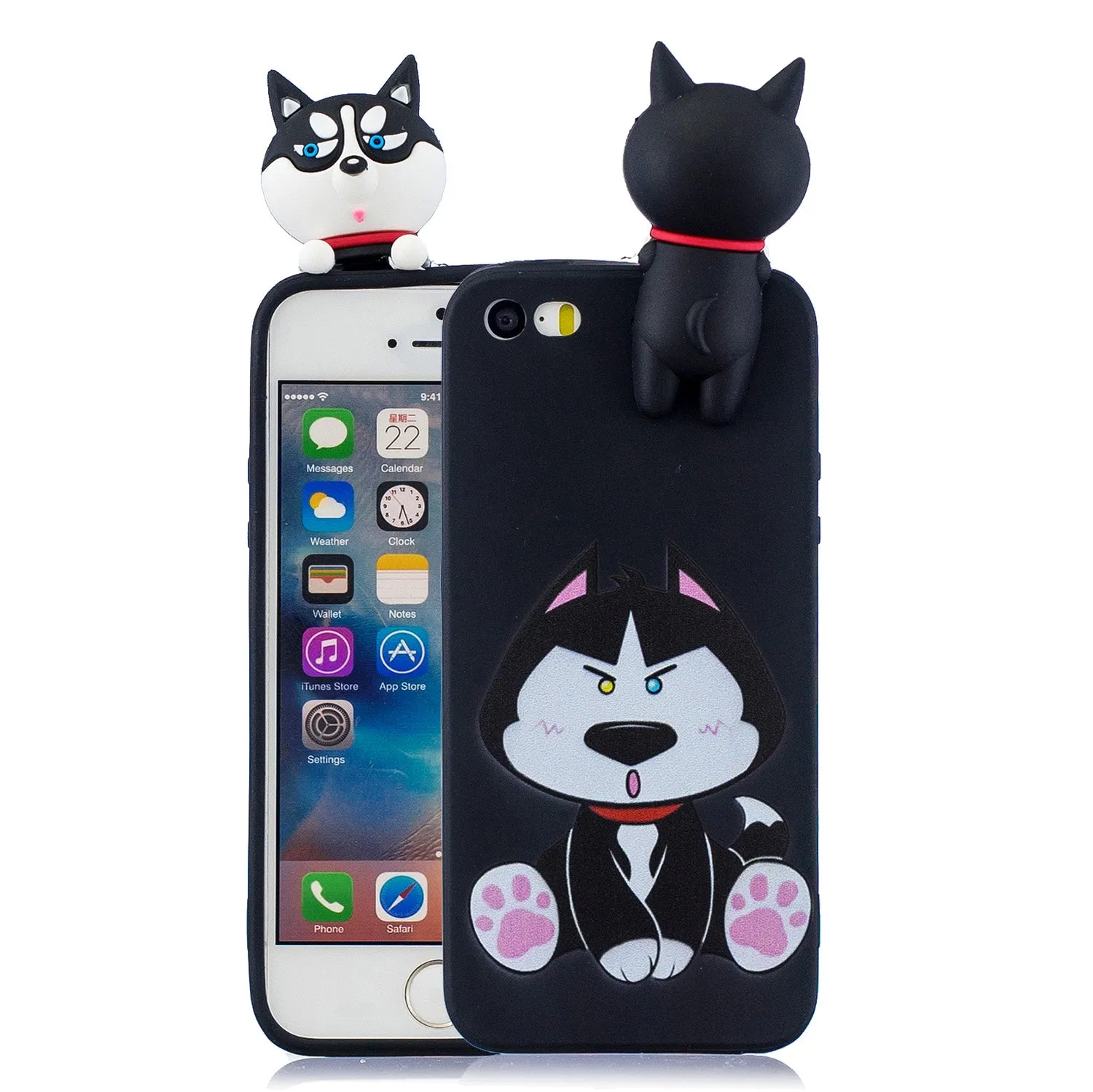 For iPhone 5/5S/SE 3D Cartoon Lovely Coloured Painted Soft TPU Back Cover Non-slip Shockproof Full Protective Case Smiley panda