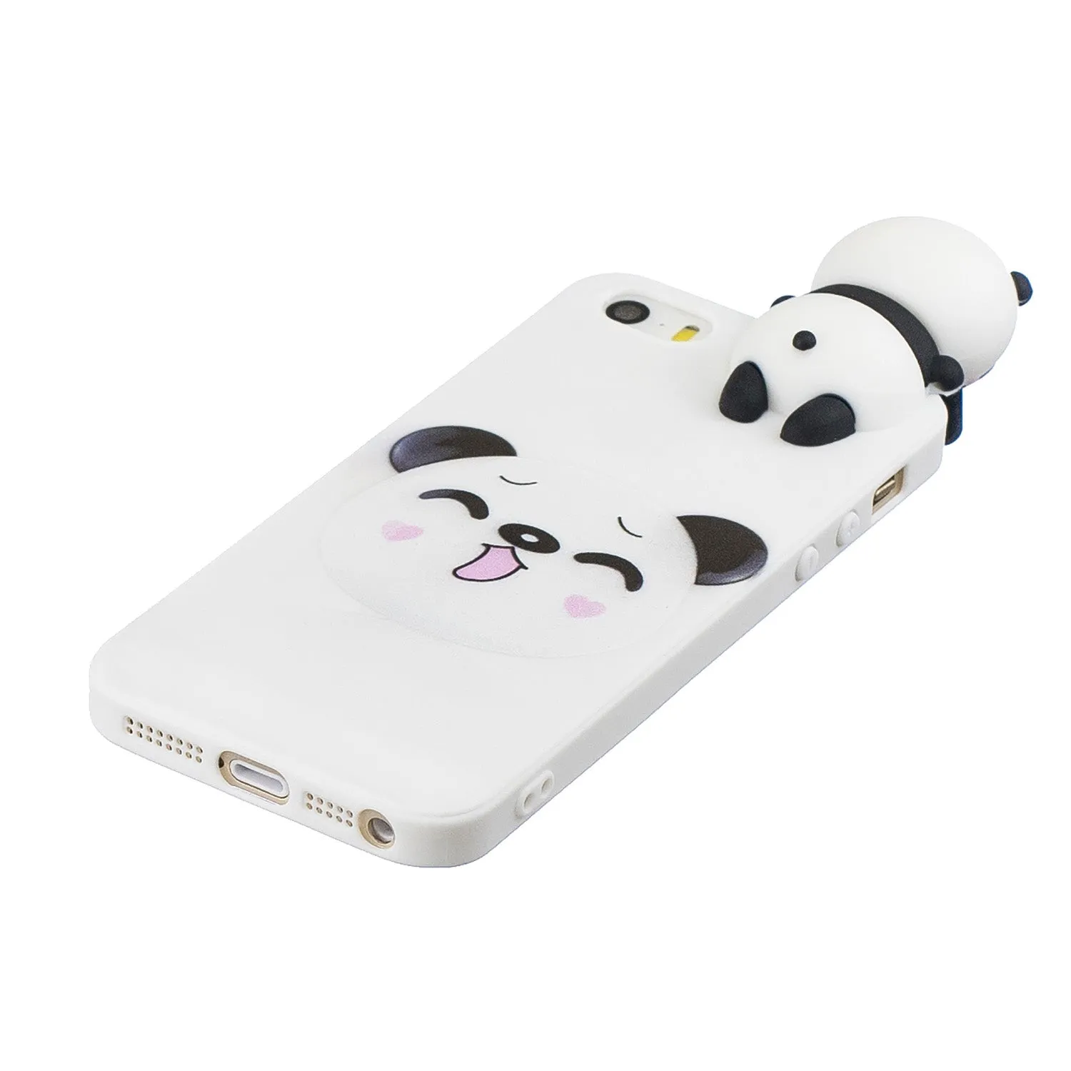 For iPhone 5/5S/SE 3D Cartoon Lovely Coloured Painted Soft TPU Back Cover Non-slip Shockproof Full Protective Case Smiley panda