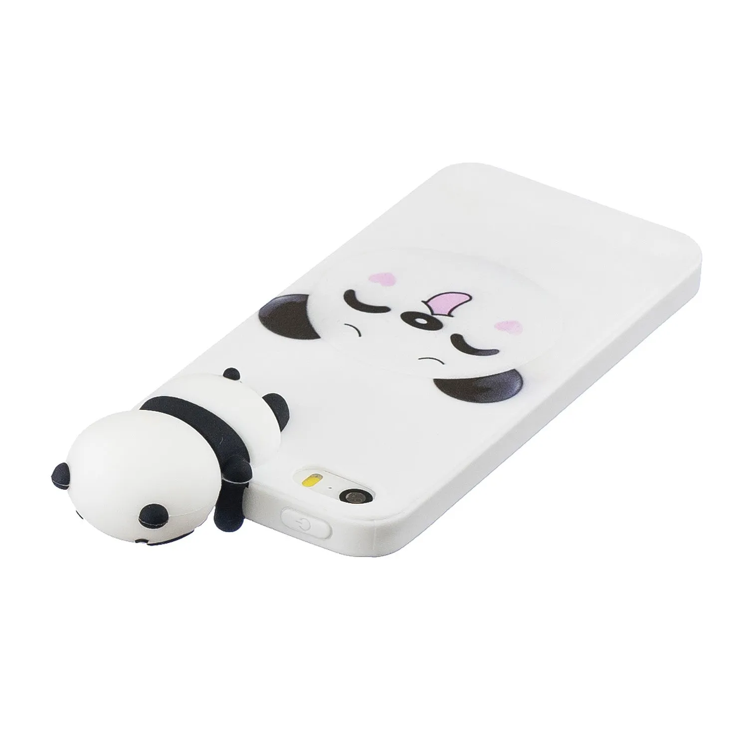 For iPhone 5/5S/SE 3D Cartoon Lovely Coloured Painted Soft TPU Back Cover Non-slip Shockproof Full Protective Case Smiley panda