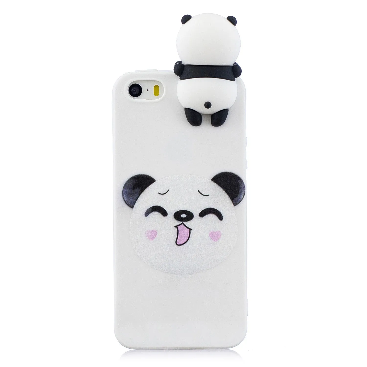 For iPhone 5/5S/SE 3D Cartoon Lovely Coloured Painted Soft TPU Back Cover Non-slip Shockproof Full Protective Case Smiley panda
