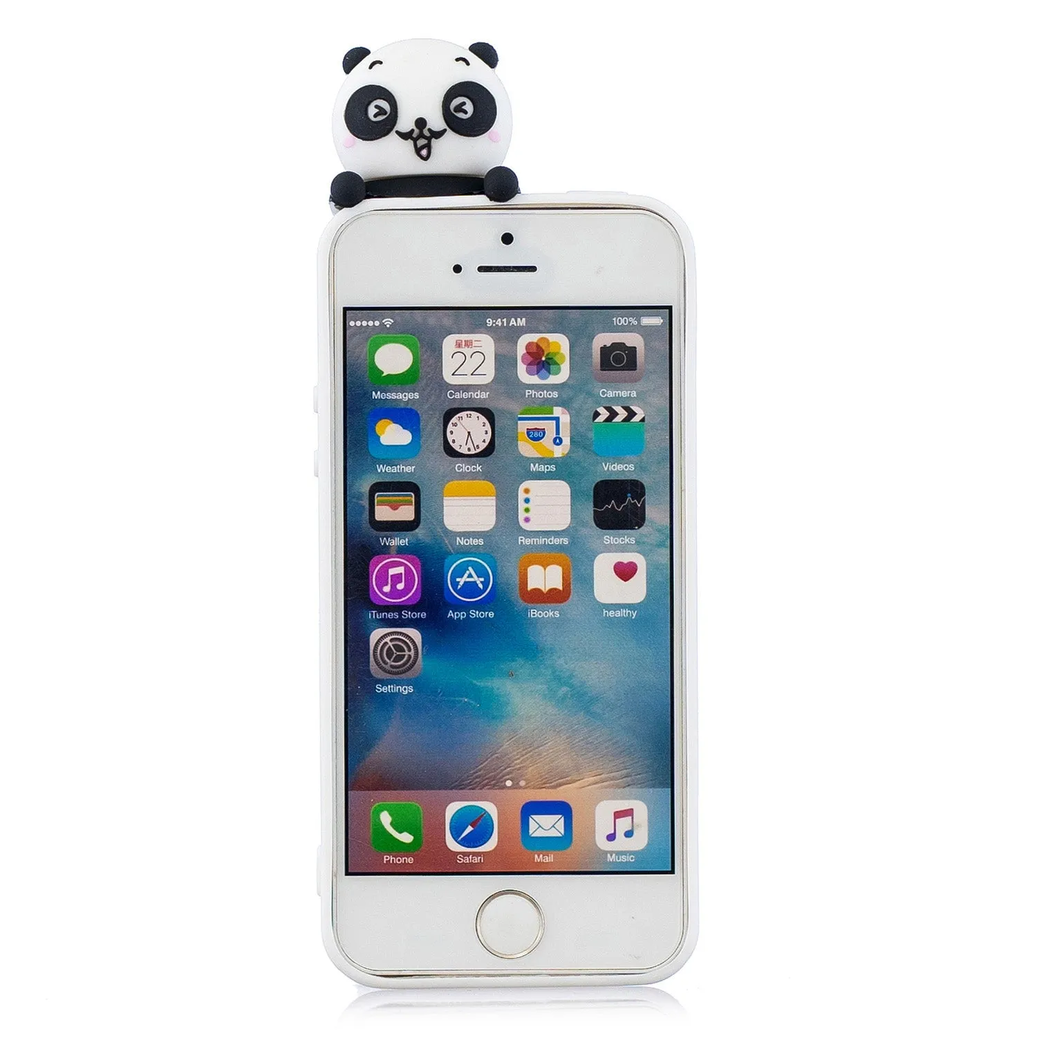 For iPhone 5/5S/SE 3D Cartoon Lovely Coloured Painted Soft TPU Back Cover Non-slip Shockproof Full Protective Case Smiley panda